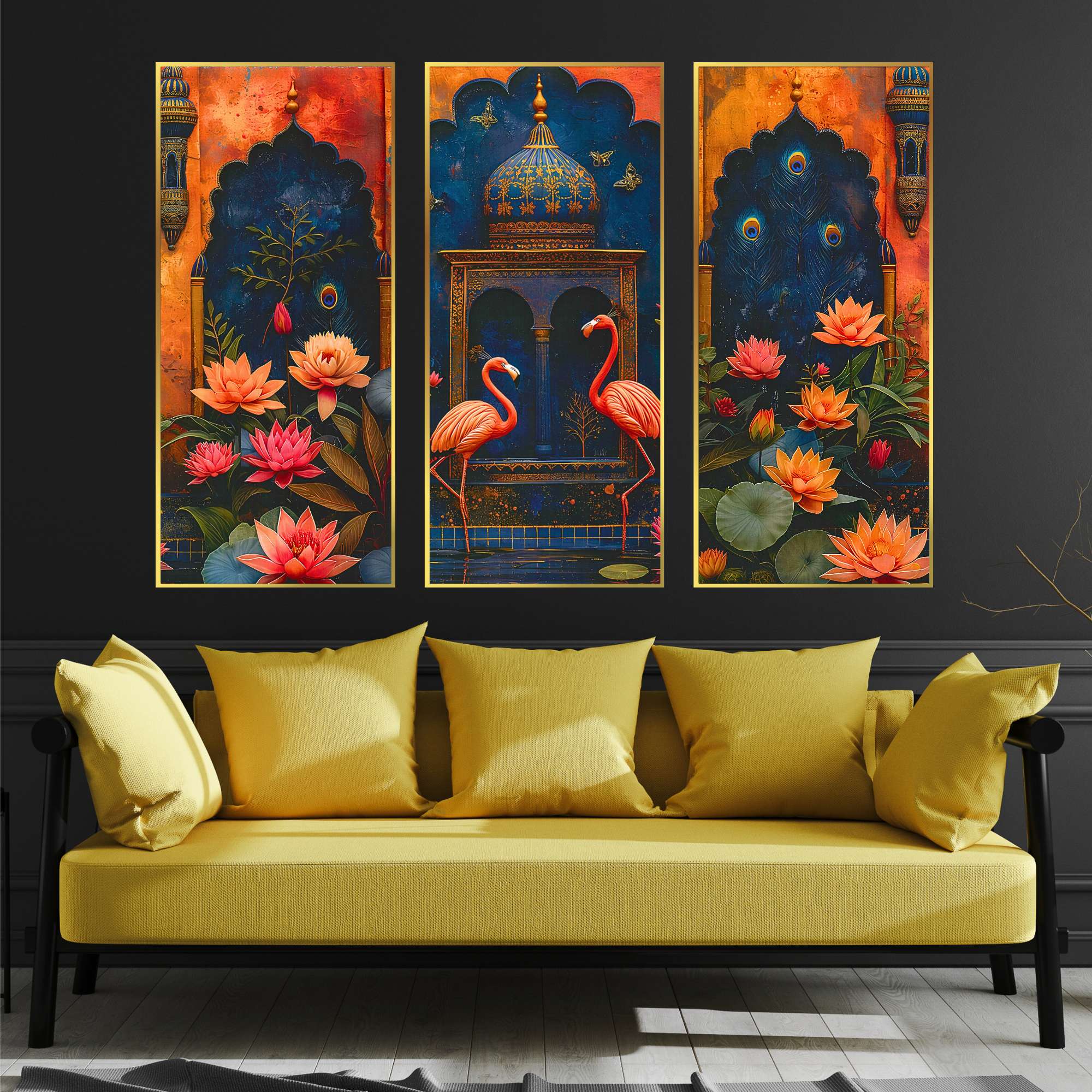 Set of Three large Wall Paintings for Wall Dacoration Golden Framed Wall Paintings for Living Room & Bedroom Wall Art for Home Decoration & Office Wall Décor (14x11 inch CH-LGD3-1)